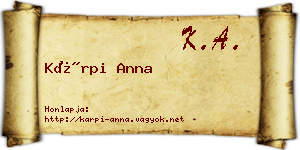 Kárpi Anna névjegykártya